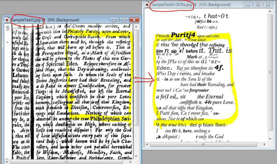 OCR Comparison of a wrinkled original page